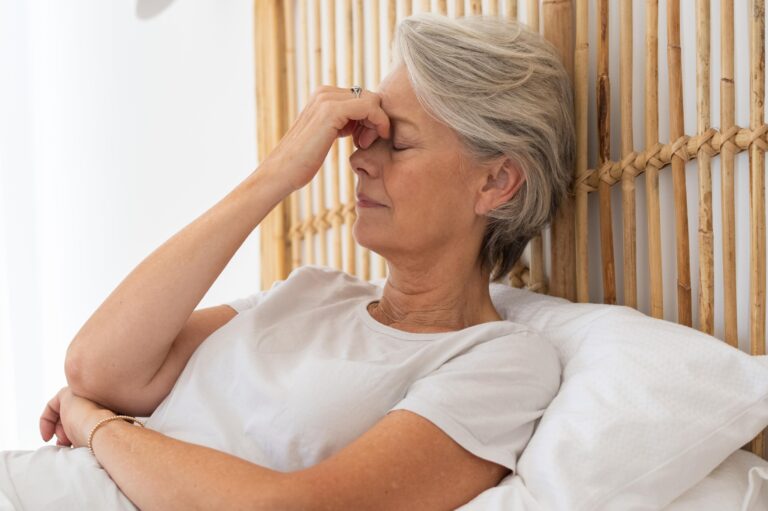 Woman bruxism-headache in bed image